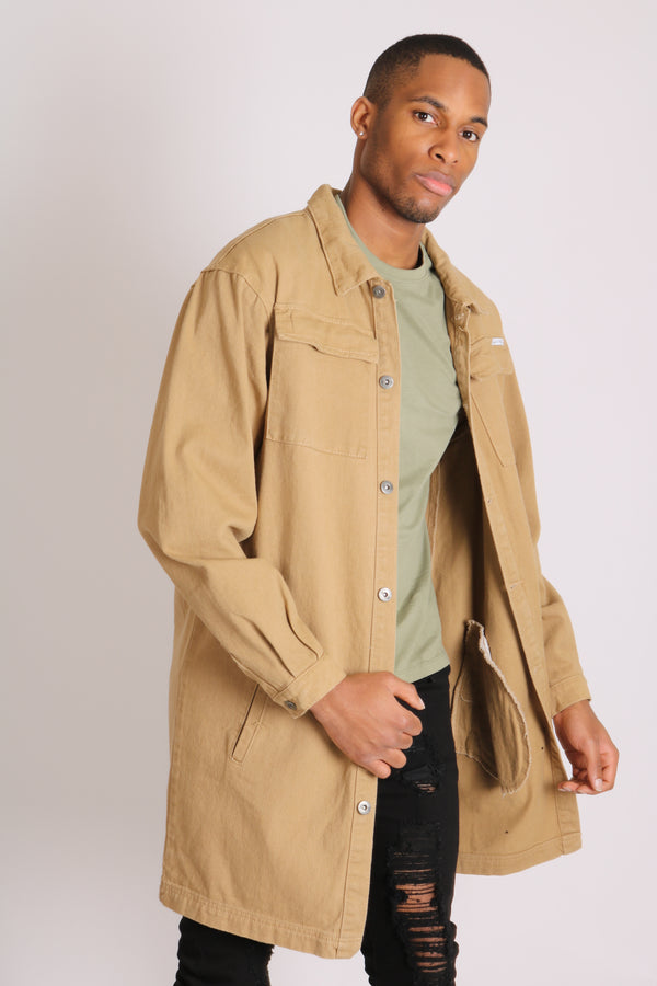 liquor & poker Longline Worker Shacket In Tan
