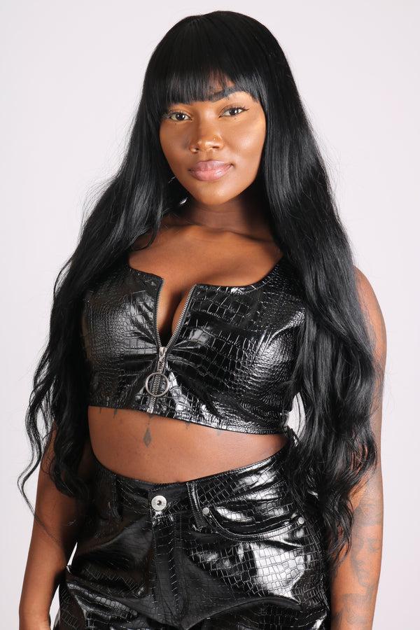 Liquor & Poker Mali Crocodile Pu Vinyl Crop Top
