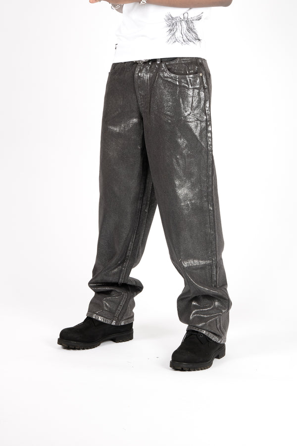 Liquor & Poker Metallic Coated Baggy Jeans