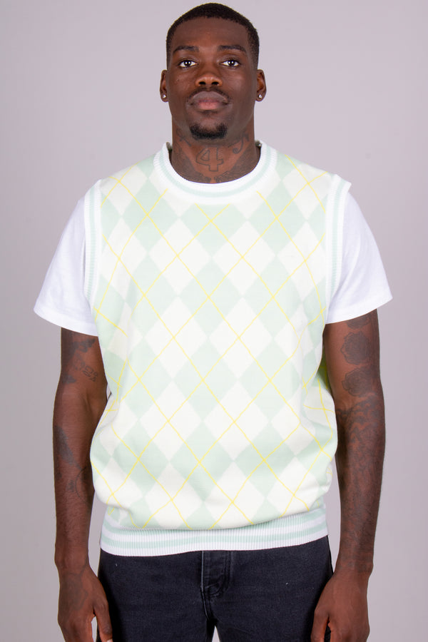 Liquor & Poker Mint Knitted Diamond Sweater Vest
