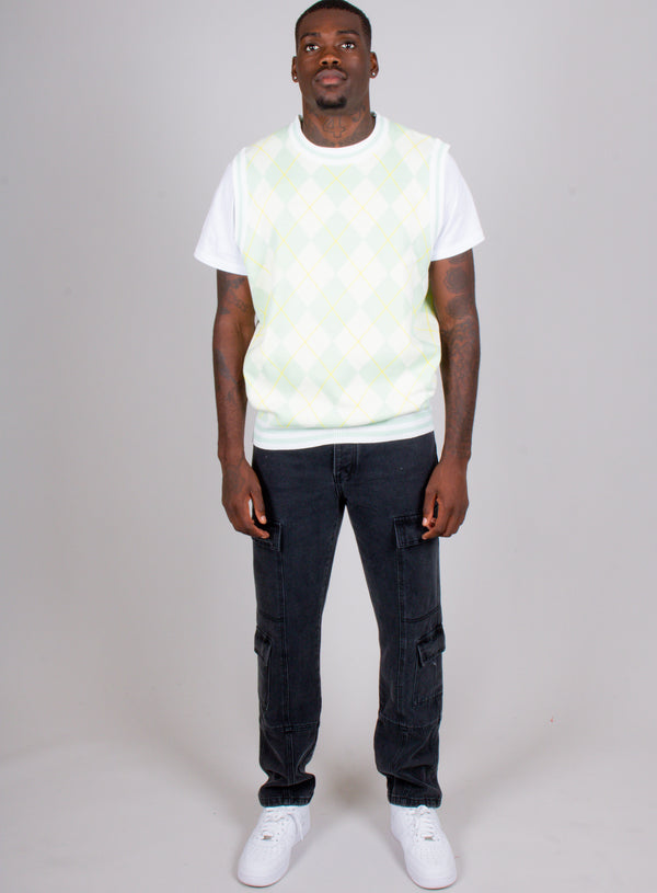 Liquor & Poker Mint Knitted Diamond Sweater Vest