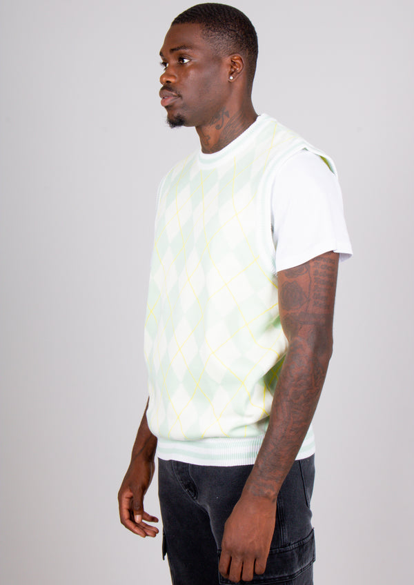 liquor & poker Mint Knitted Diamond Sweater Vest
