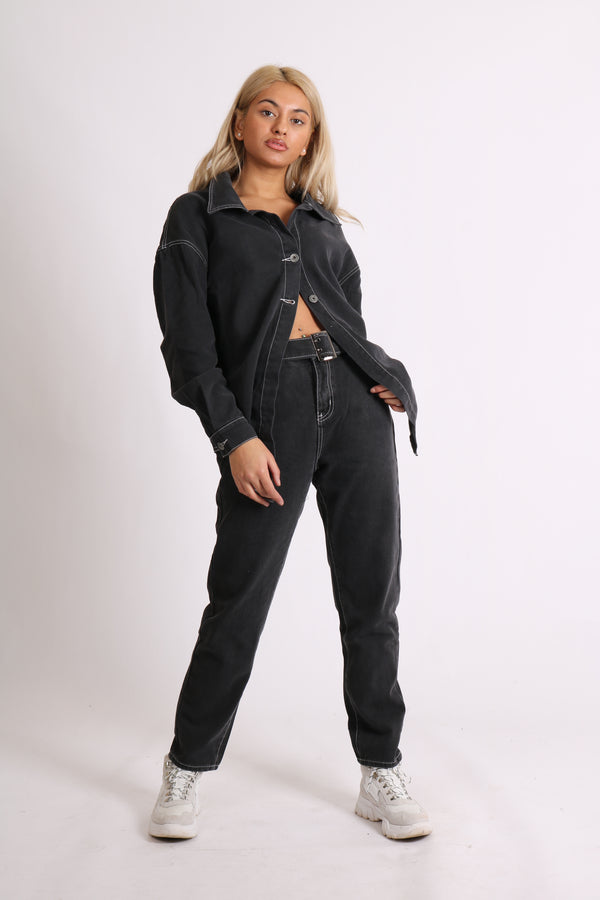 Liquor & Poker Mom Jeans In Washed Black Co-Ord