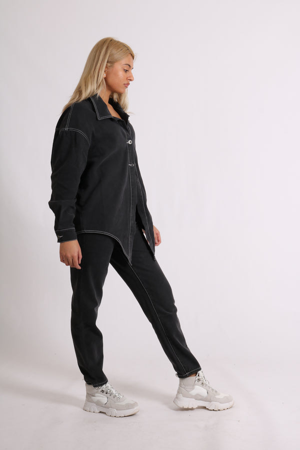 Liquor & Poker Mom Jeans In Washed Black Co-Ord