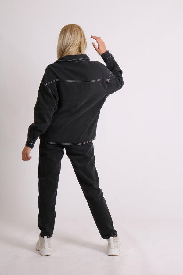 Liquor & Poker Mom Jeans In Washed Black Co-Ord