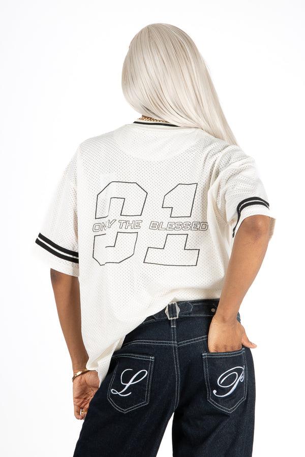 Liquor & Poker Off White 'Blessed' Varsity Tee