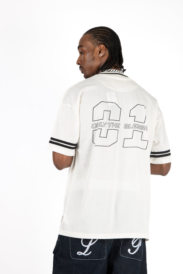 Liquor & Poker Off White 'Blessed' Varsity Tee