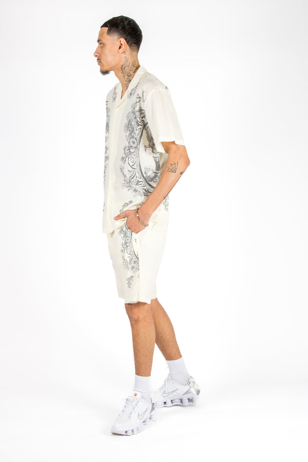 Liquor & Poker Off White Royal Printed Shorts