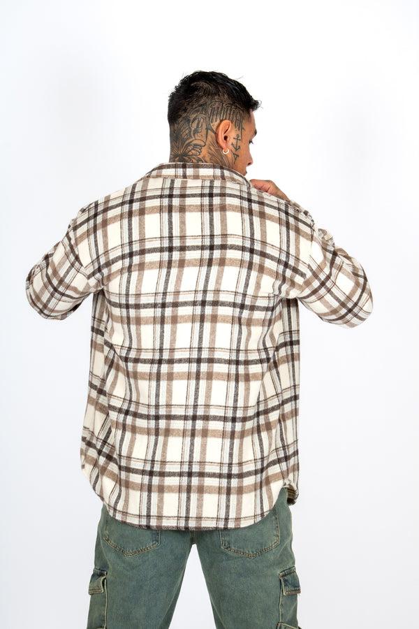 Liquor & Poker Oversized Beige Zip-Up Flannel Shirt
