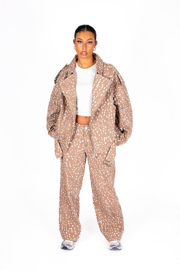 Liquor & Poker Oversized Printed Biker Jacket