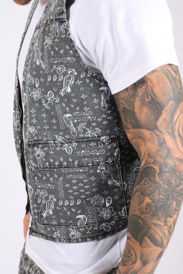 liquor & poker Paisley Printed Denim Gilet Vest