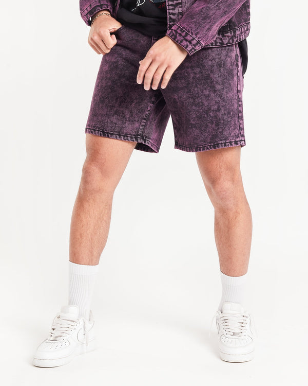 liquor & poker Pink Acid Wash Relaxed Denim Shorts