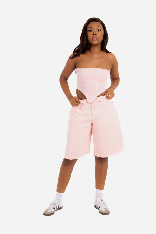 Liquor & Poker Pink Denim Bandeau Top