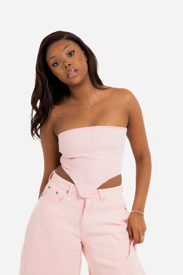 liquor & poker Pink Denim Bandeau Top