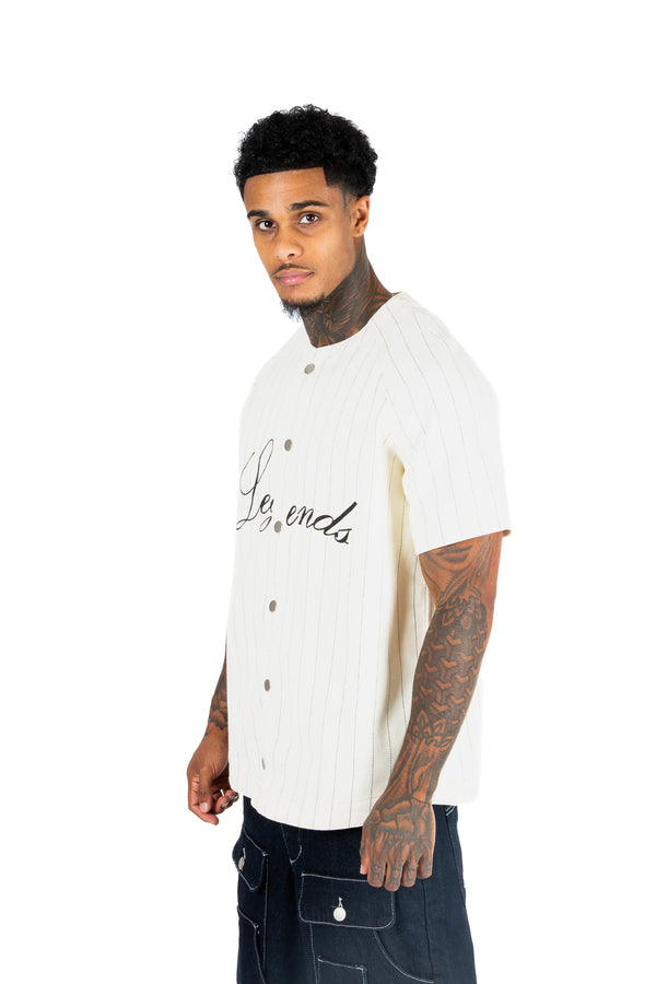 liquor & poker Pinstripe Denim Jersey Shirt