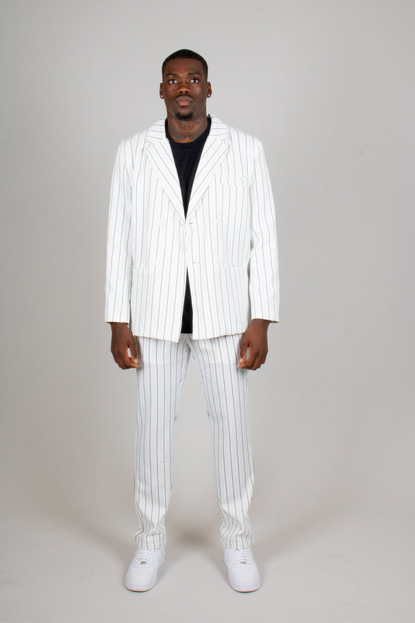 Liquor & Poker Pinstripe Oversized Blazer In White