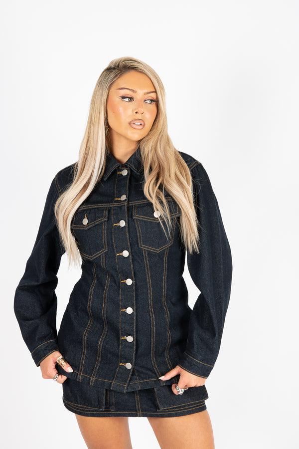 Liquor & Poker Raw Indigo Cinch Waist Denim Jacket