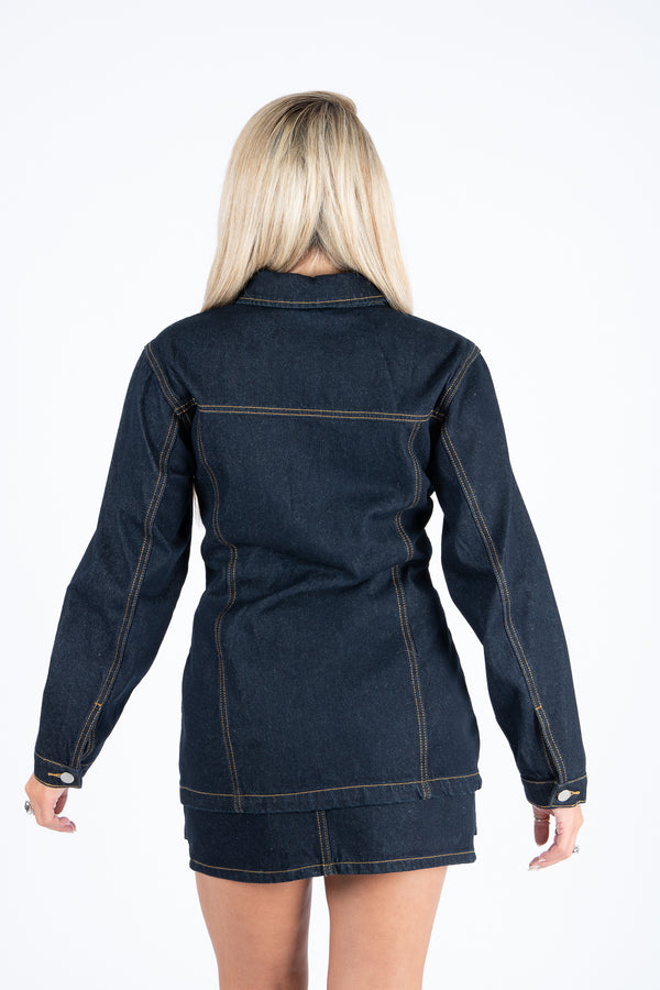 Liquor & Poker Raw Indigo Cinch Waist Denim Jacket