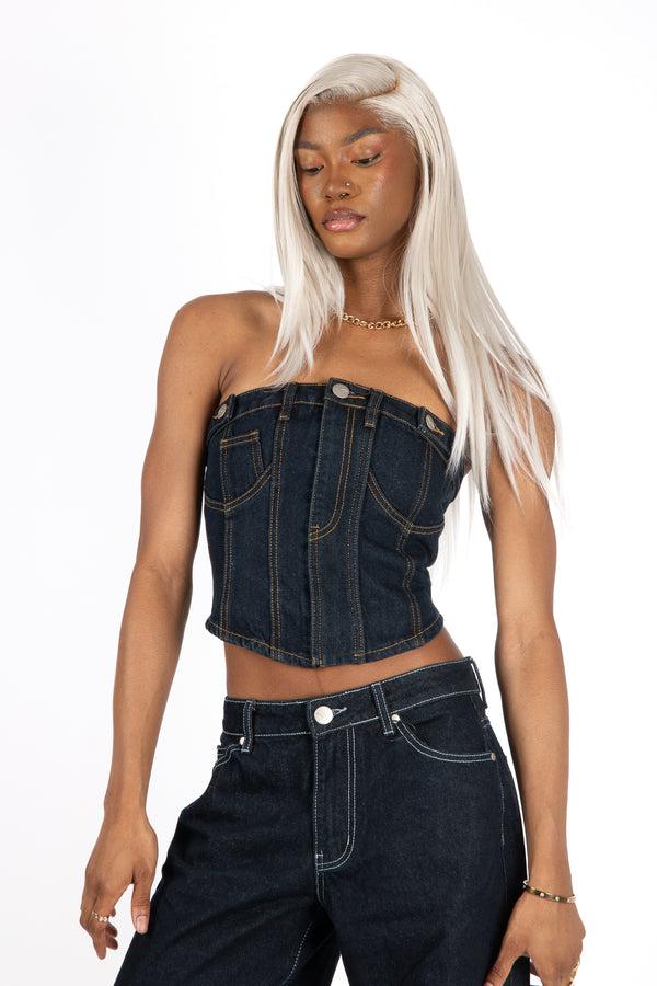 liquor & poker Raw Indigo Denim Cropped Bandeau