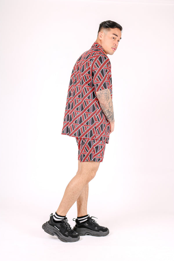 Liquor & Poker Red Geometric Revere Shirt