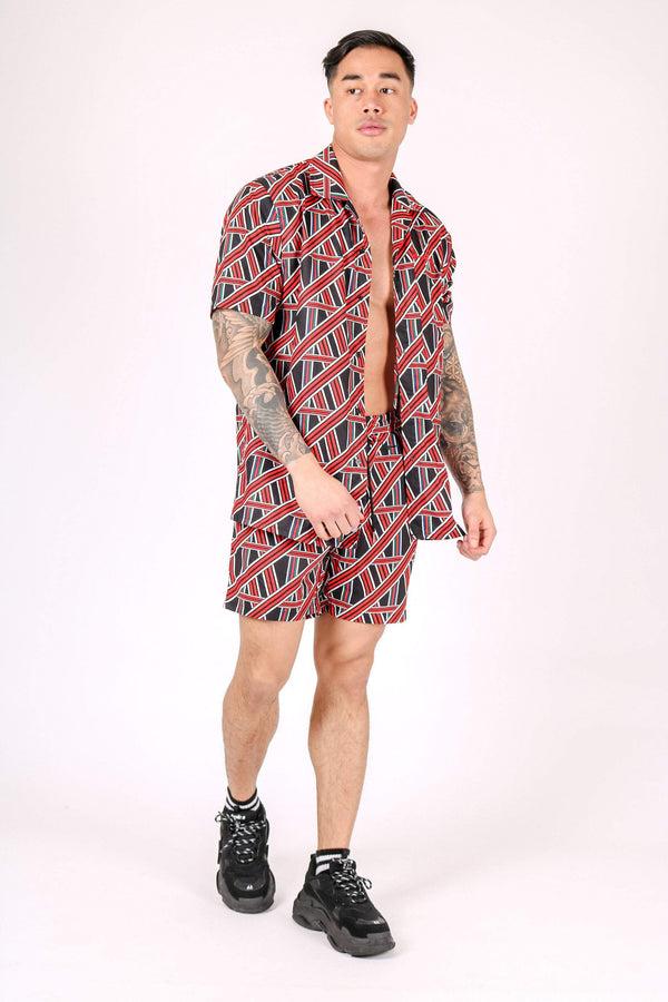 liquor & poker Red Geometric Revere Shirt