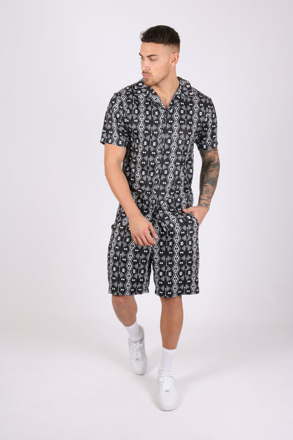 Liquor & Poker Retro Aztec Black & White Shirt