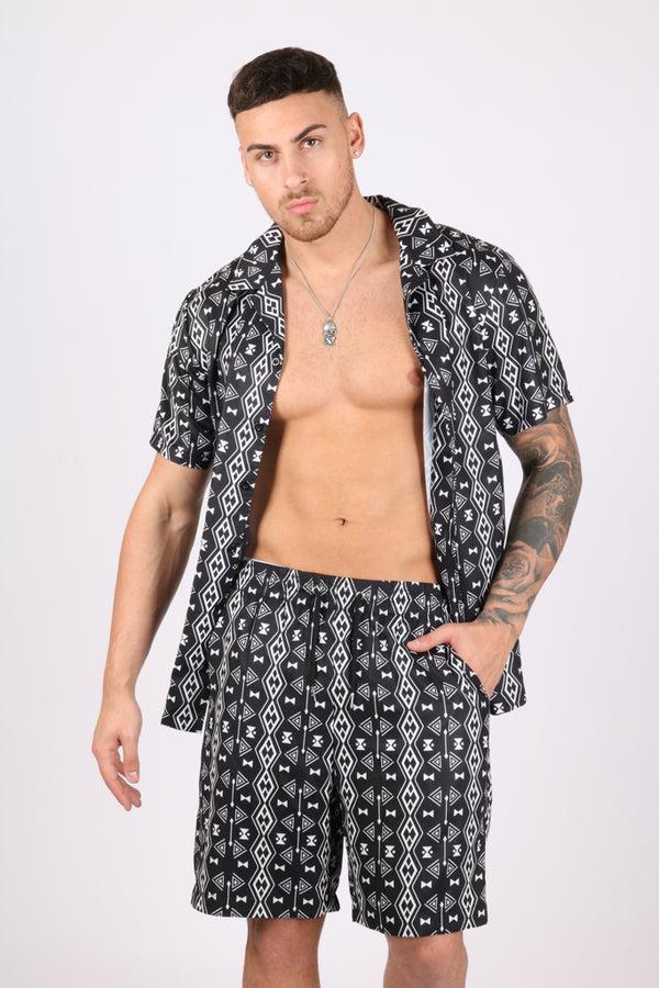 liquor & poker Retro Aztec Black & White Shirt