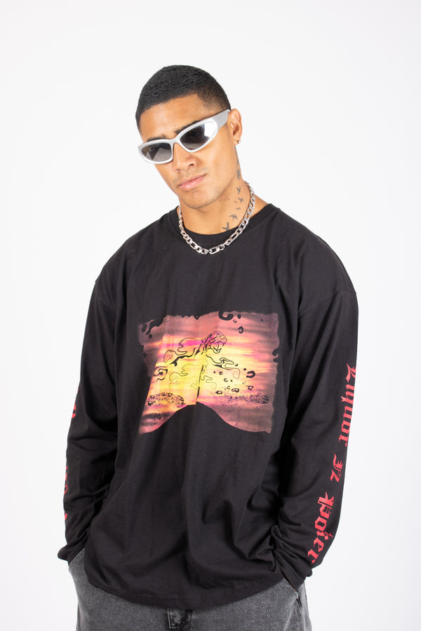 Liquor & Poker Safari Printed Black Long Sleeve Top