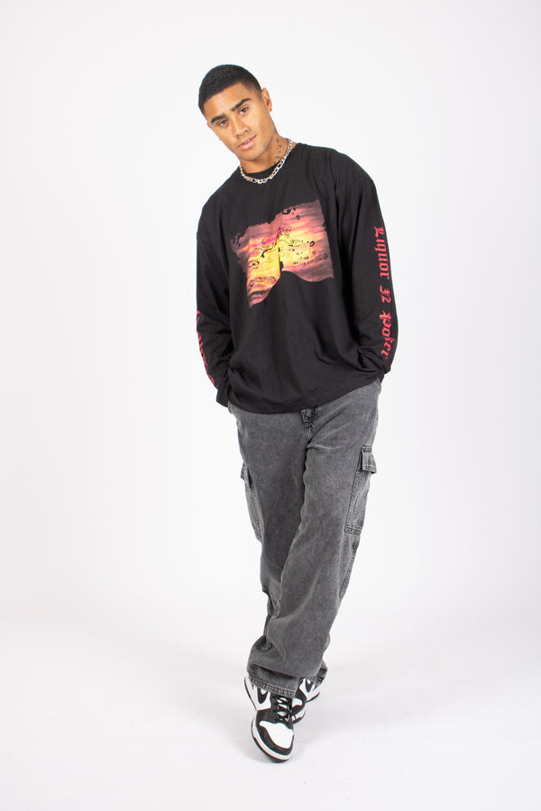 Liquor & Poker Safari Printed Black Long Sleeve Top