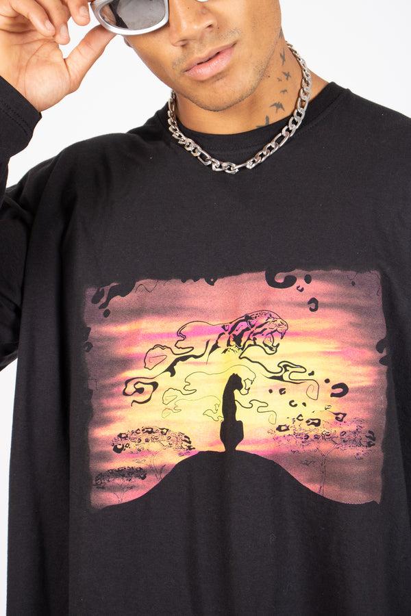 liquor & poker Safari Printed Black Long Sleeve Top