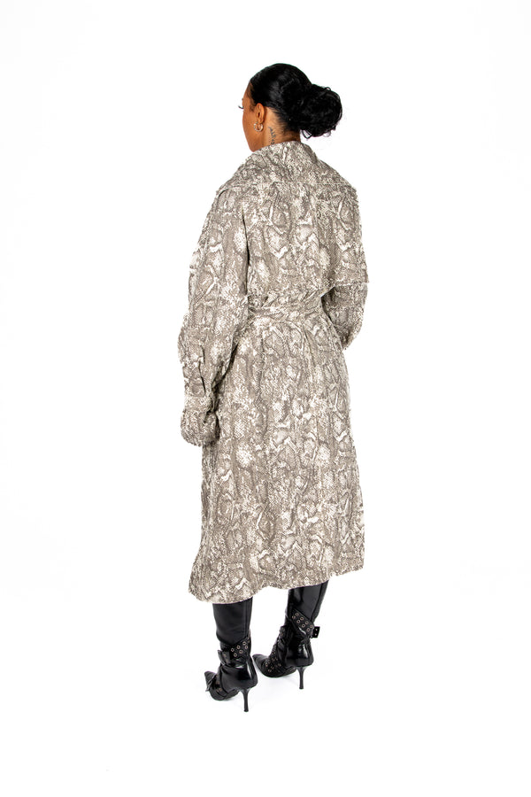Liquor & Poker Snake Printed Denim Trench