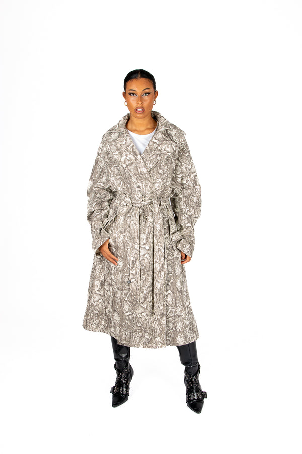 Liquor & Poker Snake Printed Denim Trench