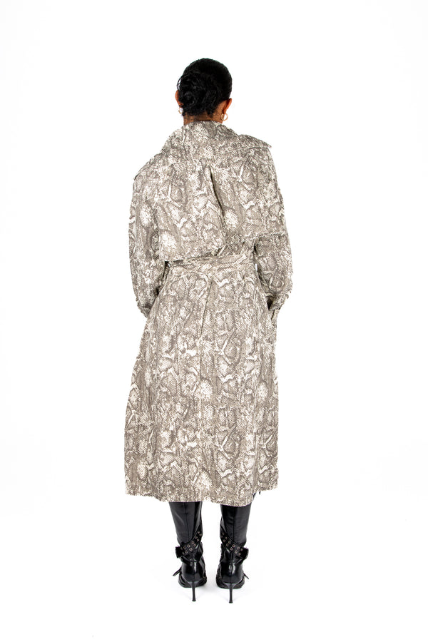 Liquor & Poker Snake Printed Denim Trench
