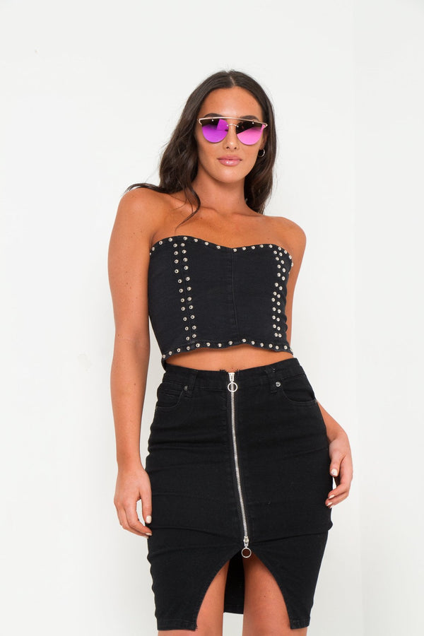 Liquor & Poker Texas Denim Corset Top With Studs