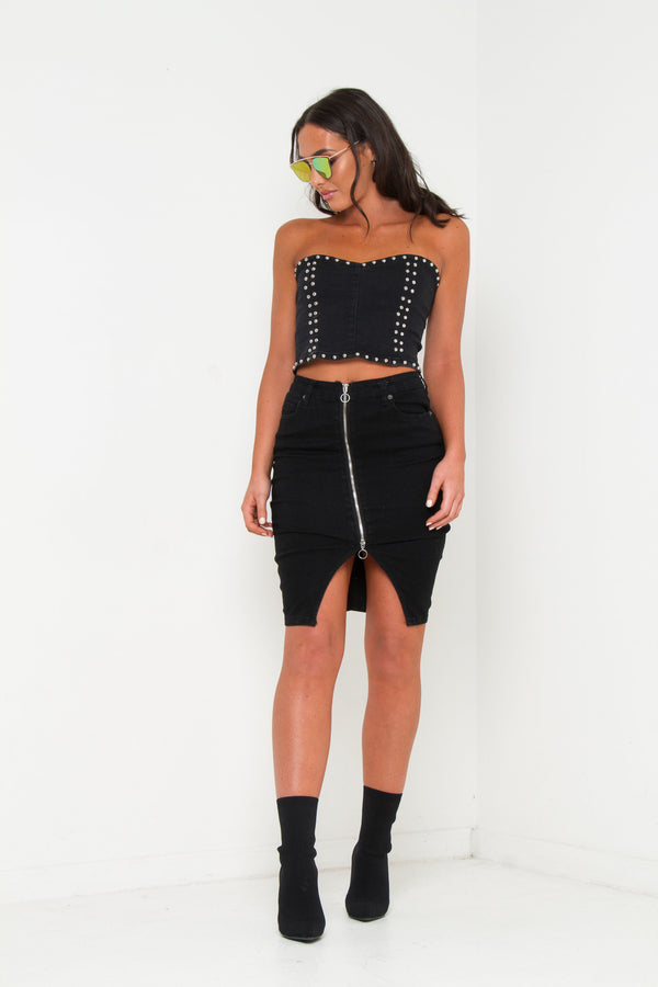 liquor & poker Texas Denim Corset Top With Studs