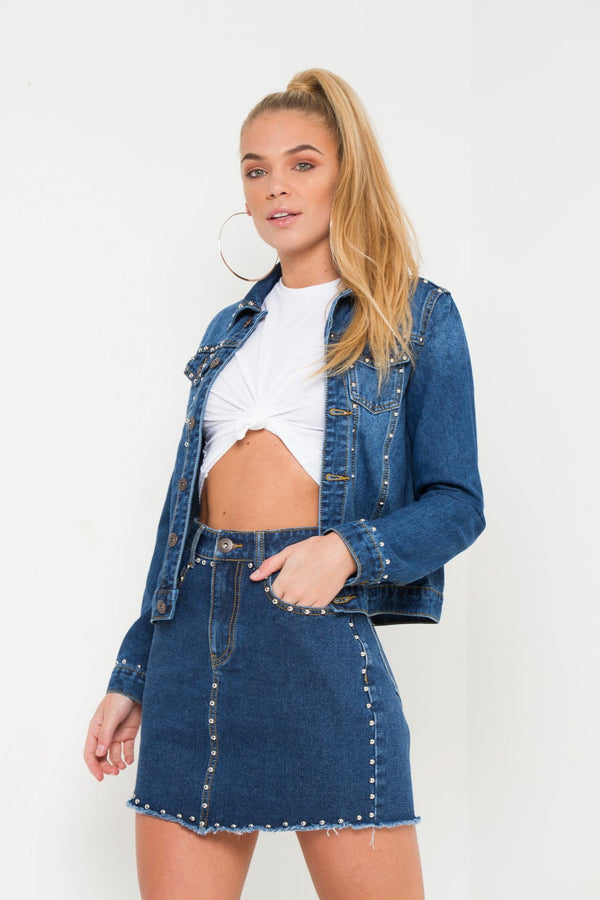 liquor & poker Texas Mini Denim Skirt With Stud