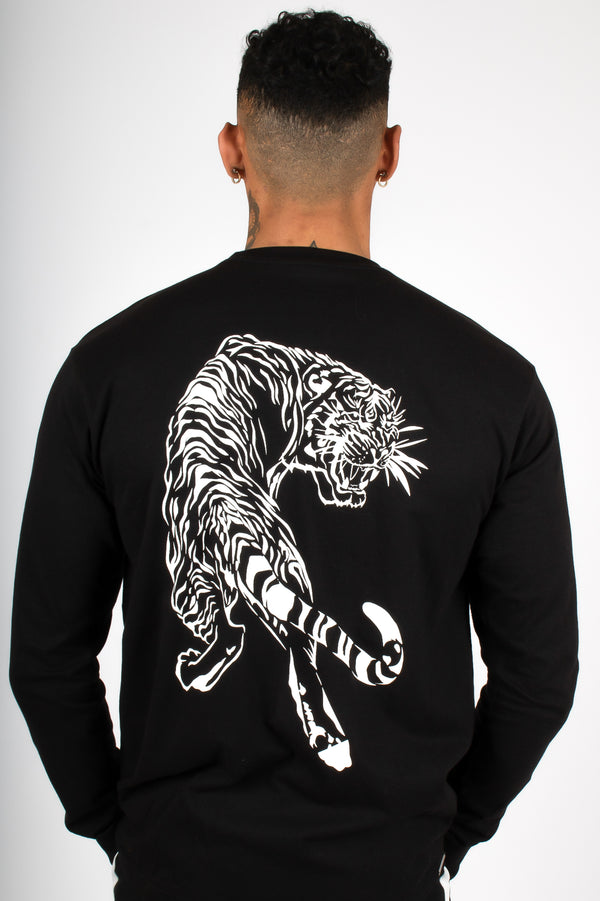 liquor & poker Tiger Print Long Sleeve Black T-Shirt