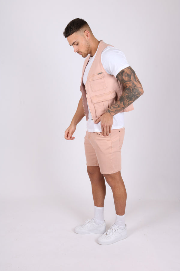 Liquor & Poker Utility Soft Pink Denim Gilet Vest