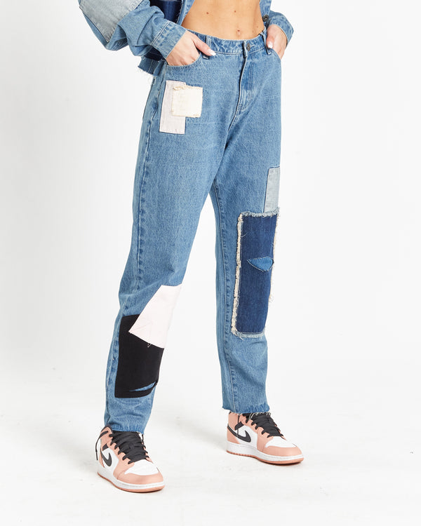 Liquor & Poker Vagabond Patchwork Mom Relaxed Jean