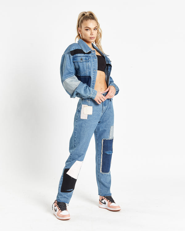 liquor & poker Vagabond Patchwork Mom Relaxed Jean