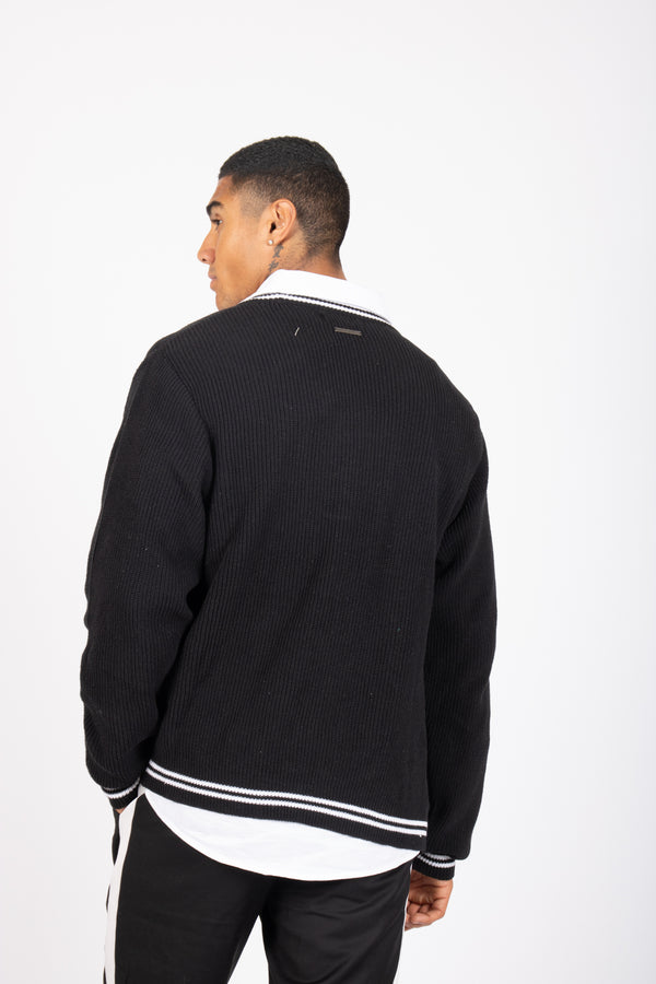 Liquor & Poker Varsity Knitted Cardigan In Black