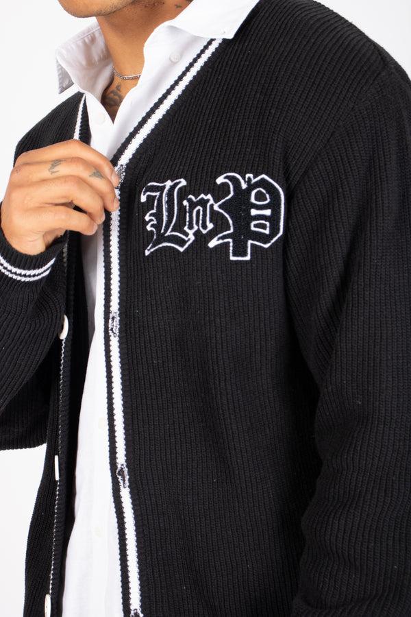 Liquor & Poker Varsity Knitted Cardigan In Black