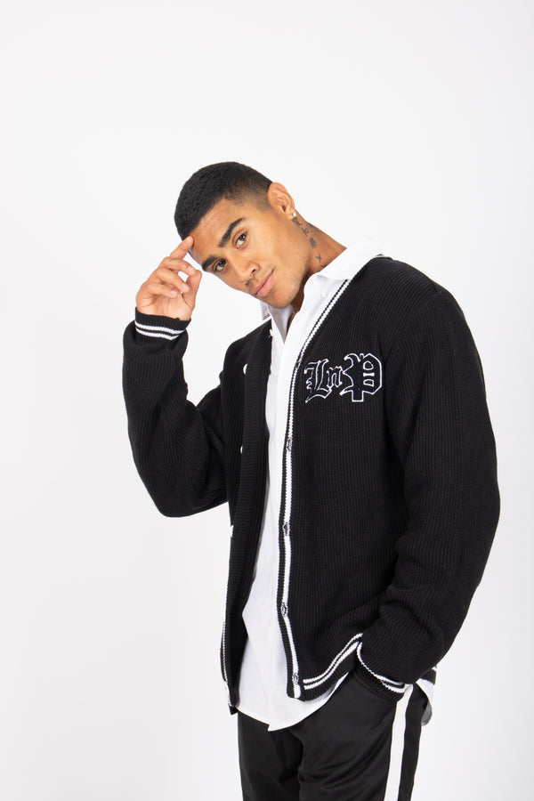 liquor & poker Varsity Knitted Cardigan In Black