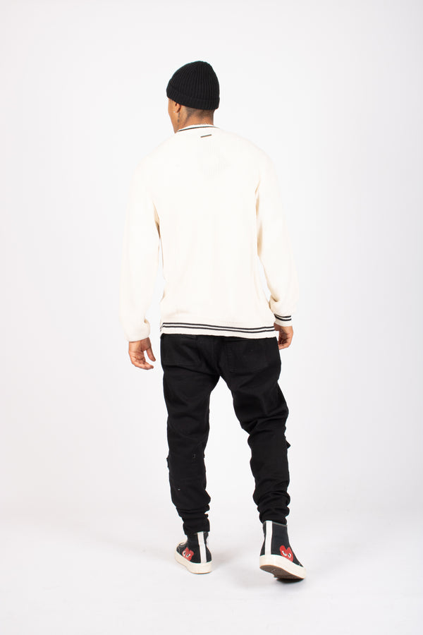 Liquor & Poker Varsity Knitted Cardigan In Off White