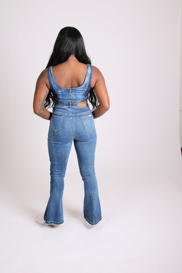 Liquor & Poker Vice Versa Denim Panelled Crop Top