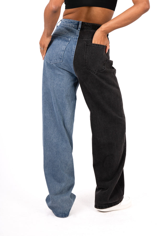 liquor & poker Vice-Versa Two Tone Mom Jean