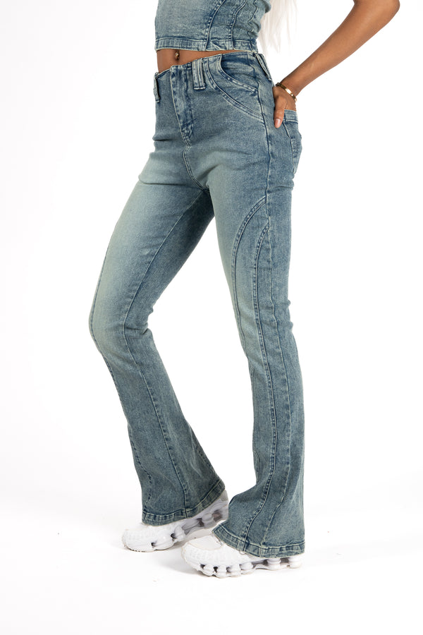 liquor & poker Vintage Wash Mid Rise Flare Jeans