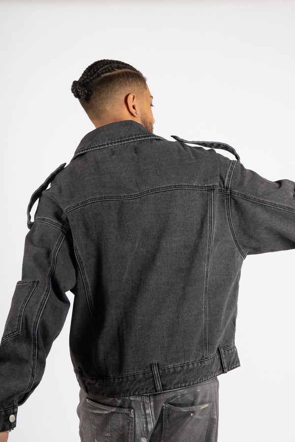 Liquor & Poker Washed Black Biker Jacket Oversized