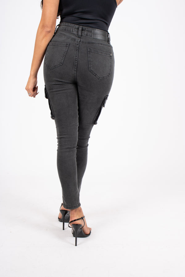 Liquor & Poker Washed Black Skinny Cargo