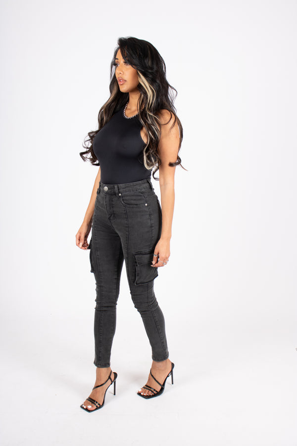 Liquor & Poker Washed Black Skinny Cargo